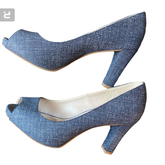 Kelly & Katie Navy Denim Peep Toe Heel Size 7 - Picture 3 of 6